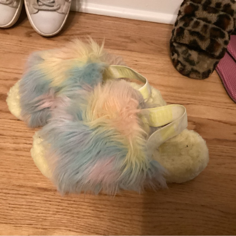Ugg fur rainbow slippers
